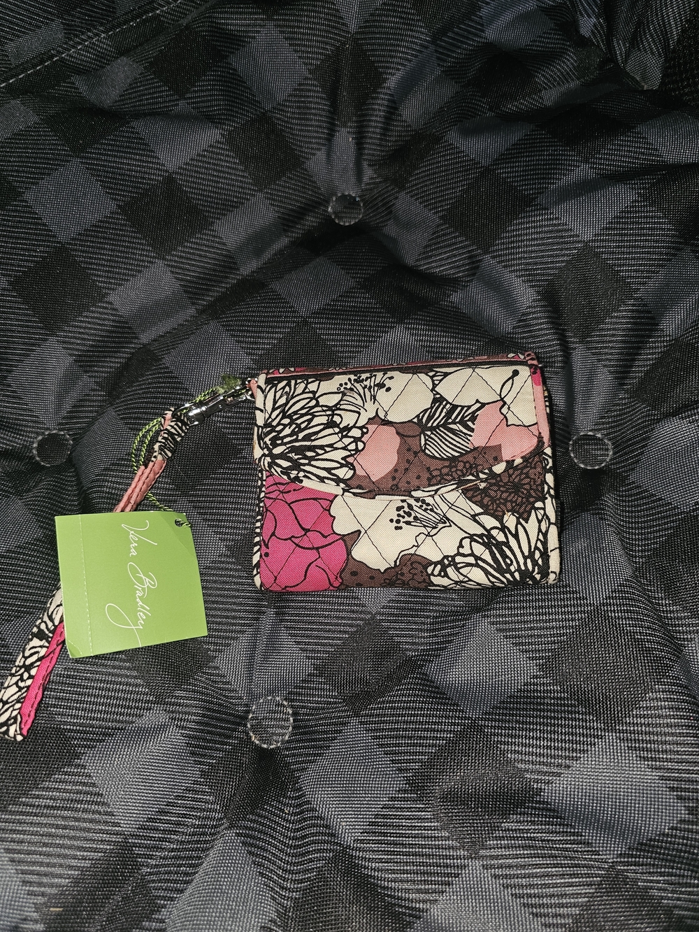 Vera Bradley Pink Brown Floral Wristlet with Cream Accents